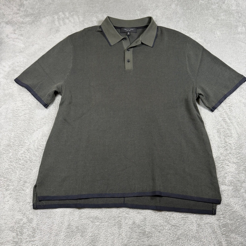 rag & bone Harvey Knit Polo Shirt Mens XXL Green Short Sleeve Classic‎ Preppy